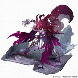 ankle_tuft anthro arm_tuft bodysuit bottomwear breasts cape claws cleavage clothed clothing female fur hair hair_over_eye leg_armor leg_tuft markings pants pattern_background purple_body purple_fur purple_hair red_eyes rock simple_background skinsuit solo star star_(marking) text tight_clothing torn_clothing tuft wrist_tuft nishiki_kope fire_emblem fire_emblem_engage fire_emblem_shadows nintendo yunaka_(fire_emblem) mammal rodent sciurid tree_squirrel werecreature wererodent weresciurid weresquirrel 1:1 absurd_res english_text hi_res official_art