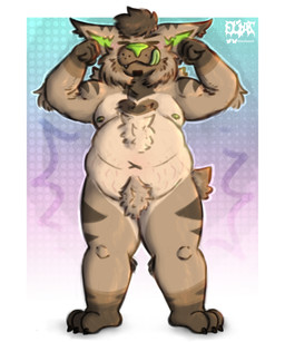 anthro belly border brown_body brown_ear_tips brown_fur brown_hair dipstick_ears ear_markings eyes_closed featureless_crotch flexing flexing_bicep fur gloves_(marking) green_inner_ear green_nipples green_nose green_tongue hair humanoid_hands leg_markings male markings multicolored_ears navel nipples nude_anthro nude_male overweight overweight_anthro overweight_male plantigrade socks_(marking) solo standing stretch_marks tan_body tan_fur tongue tongue_out white_border eliaslynxie elias_(eliaslynxie) felid feline lynx mammal 2026 5:6 absurd_res digital_drawing_(artwork) digital_media_(artwork) english_description hi_res