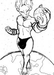 5_toes anthro barefoot barely_visible_genitalia barely_visible_penis big_bulge bulge clothed clothing detailed_bulge feet genitals humanoid_feet macro male penis penis_base perspective planet plantigrade soles solo speedo standing_on_planet swimwear terra_macro toes topless topless_male foot_ninja15 dragon_ball dragon_ball_super dragon_ball_z beerus deity domestic_cat felid feline felis mammal hi_res monochrome