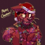 anthro candy candy_cane christmas_clothing christmas_headwear clothing dessert food hat headgear headwear holiday_message holidays holly_(plant) hook lights machine male plant pom_hat santa_hat solo text kinovity christmas five_nights_at_freddy's scottgames foxy_(fnaf) animatronic robot english_text