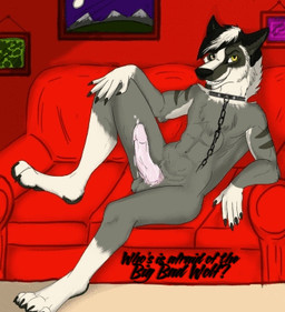anthro balls erection genitals grin male nude penis smile solo jewlz twiggie canid canine canis mammal wolf low_res source_request
