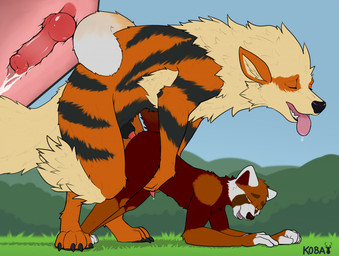 anal anal_knotting anal_penetration animal_genitalia animal_penis anthro anthro_on_feral anthro_penetrated ass_up bestiality bodily_fluids brown_body brown_fur canine_genitalia canine_penis claws cum cum_in_ass cum_inside cumshot day digitigrade drooling duo ejaculation erection eyes_closed fangs feral feral_on_top feral_penetrating feral_penetrating_anthro fluffy fluffy_tail from_behind_position fur genital_fluids genitals grass knot knot_root knotted_penis knotting larger_feral larger_male looking_pleasured male male/male male_anthro male_feral male_on_feral male_penetrated male_penetrating male_penetrating_male mating_grip mounting orange_body orange_eyes orange_fur outside penetration penis plant saliva sex sheath size_difference sky smaller_anthro smaller_male snout striped_body striped_fur stripes tail teeth toe_claws tongue tongue_out white_body white_fur yellow_body yellow_fur koba nintendo pokemon caramel_(red_panda) ailurid arcanine generation_1_pokemon mammal pokemon_(species) red_panda hi_res watermark