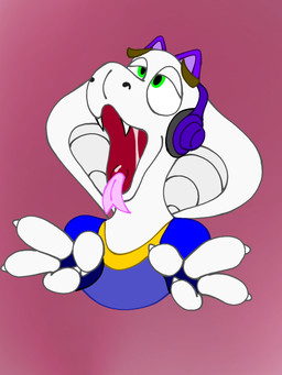 anthro bodily_fluids electronics excited expressions fur headphones male saliva solo white_body white_fur akamz_303 akamz_(akamz_303) cobra reptile scalie snake 3:4