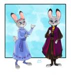 anthro clothed clothing dipstick_ears ear_markings fully_clothed fur grey_body grey_fur multicolored_ears multiple_poses pose purple_eyes smile solo standing yelnatsdraws disney frozen_(disney) zootopia judy_hopps lagomorph leporid mammal rabbit 2019