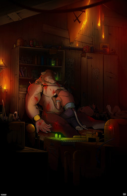 anthro arrow_(weapon) blood bodily_fluids bookshelf clothing death fire furniture hand_on_face male melee_weapon ranged_weapon sad tears text weapon corrsk warhammer_(franchise) skur sweek tweek_firecrest mammal murid murine rat rodent skaven comic english_text hi_res