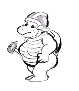 anthro armor belly big_belly big_breasts big_butt breasts butt chubby_arms crossgender eyelashes female fist freckles hammer headgear helmet overweight overweight_female shell solo tools heelipmo mario_bros nintendo bro_(koopa) koopa scalie sledge_bro absurd_res hi_res monochrome shaded sketch