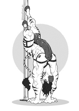 abs animal_genitalia animal_penis anthro athletic athletic_anthro ball_tuft balls barazoku big_penis chest_harness equine_genitalia equine_penis genitals hair harness hooves male muscular muscular_male pecs penis pole solo stripes stripper stripper_pole tail thick_thighs tuft upside_down naked_pistol equid equine mammal zebra absurd_res black_and_white hi_res monochrome sketch