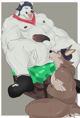 abs anal anthro anthro_on_anthro areola army_helmet balls barazoku biceps big_balls big_muscles big_penis border butt claws clothing duo erection eye_patch eyebrows eyewear footwear fur genitals glans grey_background hand_on_leg hand_on_thigh hat headgear headwear huge_muscles humanoid_genitalia humanoid_penis kemono kerchief kneeling looking_pleasured male male/male muscular muscular_anthro muscular_male narrowed_eyes navel neckerchief neckwear nipples nude open_mouth open_smile oral pecs penis rimming sex simple_background sitting smile socks spread_legs spreading teeth thick_arms thick_thighs tongue tongue_out tuft white_border monotanka epic_games fortnite microsoft minecraft mojang xbox_game_studios polar_patroller wendell_(fortnite) bear canid canine canis mammal polar_bear ursine wolf 2025 hi_res
