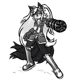 anthro boots clothed clothed_anthro clothed_female clothing dress female footwear fully_clothed fully_clothed_anthro fully_clothed_female gatling_gun gloves gun gun_arm hair handwear legwear long_hair looking_at_viewer machine_gun minigun multi_tail pointy_ears ranged_weapon shoes simple_background solo tail thigh_boots thigh_highs weapon weapon_arm mvstanislavsky sega sonic_the_hedgehog_(series) kyuboha_the_kitsune canid canine fox mammal black_and_white hi_res monochrome