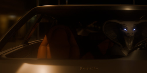 anthro blue_eyes car female grey_body night scales snake_hood solo vehicle xuyachu da.nilkaz_(modeler) sapphire_(da.nilkaz) cobra mammal reptile scalie snake 3d_(artwork) digital_media_(artwork) hi_res