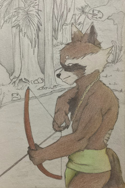 anthro brown_body brown_fur claws clothed clothing florest fur male simple_background smile solo tail bug_eater guardians_of_the_galaxy marvel rocket_raccoon amphibian frog mammal procyonid raccoon absurd_res hi_res traditional_media_(artwork)