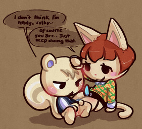 anthro blush coercion crossgender duo female female/female genitals headpat masturbation questionable_consent sex_toy strapon toy toying_self vulva vulva_rubbing conditional_dnp viotailed animal_crossing nintendo felicity_(animal_crossing) marshal_(animal_crossing) felid feline mammal rodent sciurid tree_squirrel hi_res