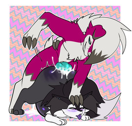alternate_color ambiguous_gender ambiguous_penetrated anal anal_penetration animal_genitalia animal_penis anthro ass_up belly big_belly big_butt big_penis black_body black_fur blue_penis blush bodily_fluids butt canine_genitalia canine_penis claws cum cum_in_ass cum_inflation cum_inside cumshot doggystyle duo ejaculation from_behind_position fur genital_fluids genitals grin hair inflation inner_ear_fluff interspecies jack-o'_pose knot male male/ambiguous male_penetrating male_penetrating_ambiguous nude_male penetration penile penile_penetration penis penis_in_ass pose sex smile spanked_butt tongue tongue_out tuft white_hair anglo nintendo pokemon braixen canid generation_6_pokemon generation_7_pokemon lycanroc mammal midnight_lycanroc pokemon_(species) hi_res