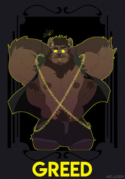 anthro arm_tuft barazoku big_muscles black_briefs black_clothing black_eyebrows black_underwear bodily_fluids briefs brown_armpit_hair brown_body brown_facial_hair brown_fur brown_hair brown_mane brown_nipples brown_pubes bulge chain clothed clothed_anthro clothed_male clothing countershading ear_piercing eyebrows facial_hair facial_piercing fur grey_clothing grey_jacket grey_topwear hair hands_behind_head huge_muscles jacket male male_anthro mane muscular muscular_anthro muscular_male nipples nose_piercing outline piercing pubes solo sweat text topwear tuft underwear yellow_outline yellow_sclera yellow_text melaisen tolentino_(melaisen) canid canine demon mammal 2022 absurd_res artist_name digital_drawing_(artwork) digital_media_(artwork) english_text hi_res