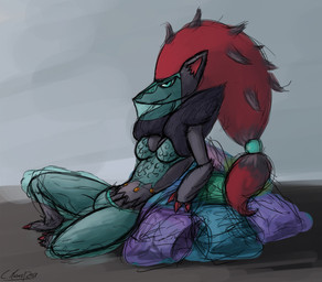anthro breasts cleavage clothed clothing female harem harem_outfit solo veil luffsas nintendo pokemon canid canine generation_5_pokemon mammal pokemon_(species) zoroark 2013
