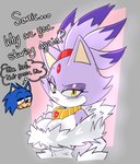 anthro big_breasts blush breasts cleavage clothed clothing female solo solratic sega sonic_the_hedgehog_(series) blaze_the_cat sonic_the_hedgehog domestic_cat eulipotyphlan felid feline felis hedgehog mammal hi_res