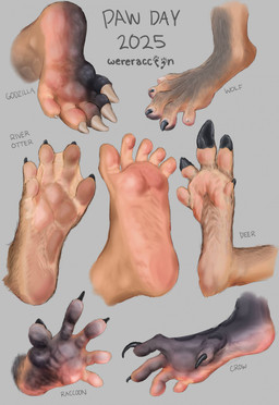 5_toes ambiguous_gender avian_feet claw_growth claws feet feral foot_growth foot_shot fur fur_growth grey_background growth hoof_growth hooves humanoid_feet membrane_(anatomy) mid_transformation paw_growth pawpads plantigrade scale_growth scales simple_background solo text toe_claws toes transformation webbed_feet wereraccoon_(artist) godzilla_(series) paw_day toho godzilla avian bird canid canine canis corvid corvus_(genus) crow deer human kaiju mammal mustelid oscine otter passerine procyonid raccoon wolf 2025 artist_name dated english_text hi_res species_name