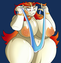 anthro areola big_areola big_breasts big_nipples breasts camel_toe clothing eyebrows eyewear female glasses gradient_hair hair horn huge_breasts looking_down markings nipples one-piece_swimsuit orange_eyebrows orange_hair red_eyebrows red_eyes red_hair sling_bikini solo stretched_clothing swimwear thick_thighs wearing_glasses wide_hips yellow_eyes turismoturbo mythology sokajou dragon jou mythological_creature mythological_scalie scalie 2018 absurd_res alpha_channel colored digital_drawing_(artwork) digital_media_(artwork) hi_res