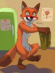 anthro blush caught_in_the_act clothing dressing embarrassed featureless_crotch food looking_at_viewer male nude pawpsicle popsicle solo text lejishi disney zootopia nick_wilde canid canine fox mammal red_fox true_fox 3:4 english_text hi_res