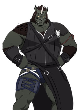 1_horn anthro biped black_hair black_nose hair horn male muscular muscular_anthro muscular_male muscular_thighs simple_background white_background samoji final_fantasy final_fantasy_xiv square_enix felid hrothgar mammal 2021 colored hi_res