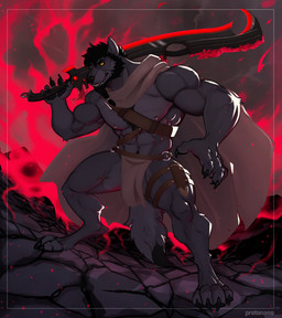 abs anthro male melee_weapon muscular muscular_anthro muscular_male pecs solo sword weapon protonano ronin_(innovator_aegis) canid canine canis mammal wolf hi_res
