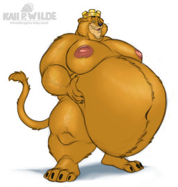 anthro areola belly big_belly claws crown crown_only fur half-closed_eyes hand_on_belly headgear headgear_only looking_at_viewer male moobs morbidly_obese morbidly_obese_anthro morbidly_obese_male mostly_nude narrowed_eyes navel nipples nude obese obese_anthro obese_male open_mouth overweight overweight_anthro overweight_male paws raised_tail smile smiling_at_viewer solo standing tail tongue whiskers husky2paws disney robin_hood_(disney) prince_john felid lion mammal pantherine 2025 hi_res signature