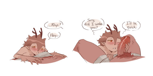 ambiguous_focus ambiguous_gender antlers big_penis blush desperation duo erection fur genitals horn humanoid_genitalia humanoid_penis male male/ambiguous penis penis_on_face pointy_ears pubes red_body red_eyes red_skin solo_focus touching_penis mari_costa cervine deer felid humanoid lion mammal pantherine unknown_species