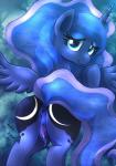 2014 abstract_background anus blue_eyes blue_fur blue_hair butt cutie_mark equine female feral friendship_is_magic fur hair horn joakaha long_hair mammal my_little_pony presenting presenting_hindquarters princess_luna_(mlp) pussy pussy_juice solo winged_unicorn wings
Rating: Explicit
Score: 14
User: lemongrab
Date: March 29, 2014