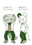 absurd_res ailurid anthro band-aid bandage clothing duo gabobon05 hair hi_res looking_at_viewer male mammal mouse murid murine one_eye_closed red_panda rodent school_uniform standing text translated uniform wink young young_male