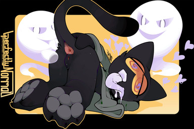 all_fours ambiguous_gender anthro anus black_body black_fur bodily_fluids bottomless butt clothed clothing dizzy_eyes feet female foot_focus fur genital_fluids genitals heart_symbol long_tongue pawpads paws possession presenting presenting_anus presenting_hindquarters raised_tail robe robe_only soles sweat tail tail_anus toes tongue tongue_out vaginal_fluids vulva perfectlynormal google google_doodle magic_cat_academy momo_(google) domestic_cat felid feline felis ghost mammal spirit 2025 3:2 absurd_res hi_res