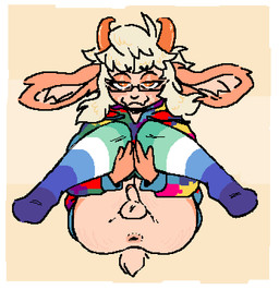 anthro anus clothing eyewear femboy genitals glasses hoodie horn legwear lgbt_pride male micropenis penis presenting presenting_anus pride_colors small_penis solo stockings topwear vincian_pride_colors anonymous_artist gabe_(goatsandwichass) bovid caprine goat mammal