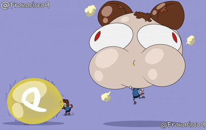 air_inflation anthro before_and_after blue_background blue_clothing blue_topwear brown_ears brown_hair brown_tail clothed clothing dot_pupils floating fully_clothed grey_body hair head_inflation hyper_head inflation no_eyebrows power_balloon red_eyes shadow simple_background solo tail text topwear franacisco mario_bros nintendo tsukihime type-moon fan_character neco-arc 2022 artist_name digital_drawing_(artwork) digital_media_(artwork) male_(lore)