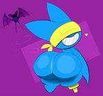 anthro bat_wings big_butt big_ears blindfold blue_body blue_ears blue_fur blue_wings bodily_fluids butt female fur grin heart_symbol huge_butt membrane_(anatomy) membranous_wings musk pegleg presenting presenting_hindquarters rear_view sharp_teeth smile solo sweat sweaty_butt teeth text thick_thighs wings young ota_(artist) cartoon_network mao_mao:_heroes_of_pure_heart nintendo pokemon adorabat bat generation_1_pokemon mammal pokemon_(species) zubat artist_name hi_res signature