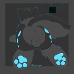 all_fours anthro anus backsack balls bent_over blue_markings blue_outline blue_pawpads blue_spots butt butt_focus dark_body dark_fur fur genitals glowing grey_body grey_fur male markings multicolored_body multicolored_fur outline pawpads paws rear_view solo spots fr3yo kaiju_paradise roblox jammer_(kaiju_paradise) canid canine canis gootraxian mammal wolf 1:1 hi_res