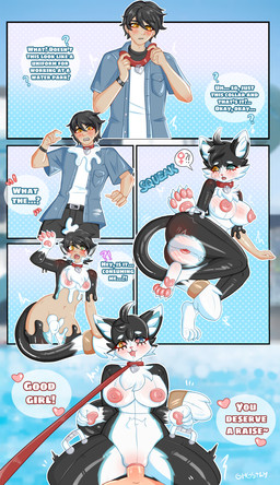 abdominal_bulge belt belt_buckle black_body black_hair black_tail bottomwear bracelet breasts buckle chest_tuft clothing collar dialogue dipstick_tail female female_symbol forced forced_transformation gender_symbol gender_transformation genitals hair handles_on_hips heart_symbol heterochromia inflatable jewelry leash leash_pull male markings medium_breasts mtf_transformation multicolored_body pants pawpads paws penetration penis pooltoy_transformation question_mark red_collar sex_doll_holes sex_toy_transformation shirt solo symbol tail tail_markings text topwear transformation tuft two_tone_body vaginal vaginal_penetration vulva white_body white_tail_tip yellow_eyes ghostlytf animate_inanimate domestic_cat felid feline felis goo_creature human humanoid living_inflatable mammal absurd_res comic english_text hi_res sequence