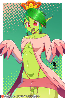 alternate_species balls bangs bottomwear cape choker cloak clothed clothing crown ear_piercing ear_ring fangs femboy flower flower_accessory flower_crown genitals green_body green_hair hair hands_covered headgear jewelry leaf leaf_hair male miniskirt necklace open_clothing partially_clothed penis piercing plant plant_hair pointy_ears prince pseudo_hair red_eyes ring_piercing royalty side_bangs skirt solo super_crown surprised teeth thong underbutt underwear underwear_down wide_hips trapgears mario_bros nintendo prince_florian animal_humanoid arthropod arthropod_humanoid humanoid insect insect_humanoid wiggler_(mario) alternate_version_at_source hi_res