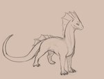 ambiguous_gender claws feral frill_(anatomy) frill_ridge head_crest head_frill mouth_closed quadruped simple_background solo tail tail_frill three-quarter_view unsigned conditional_dnp kiva~ mythology dragon mythological_creature mythological_scalie scalie hi_res monochrome