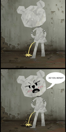 angry anthro black_eyes blush blush_lines bodily_fluids clothed clothing dialogue female first_person_view genital_fluids head_turned loli looking_at_viewer looking_back open_mouth paper peeing public rear_view solo speech_bubble text urine voyeur white_body young young_anthro lincylover_(artist) cartoon_network the_amazing_world_of_gumball teri_(tawog) bear mammal paper_creature 2026 comic digital_media_(artwork) english_text hi_res mixed_media