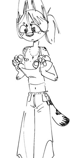 4_fingers anthro bandage bandage_on_nipple black_nose bottomwear claws clothed clothing clothing_pull cross cross_necklace fingers freckled_face freckles fur fur_markings hair jewelry long_ears looking_down male markings navel necklace pants pawpads ponytail shirt solo spots spotted_arms spotted_body spotted_fur spotted_markings spotted_tail tail tail_markings tank_top topwear tnfdarent mateo_(tnfdarent) felid feline mammal serval 2026 black_and_white digital_drawing_(artwork) digital_media_(artwork) hi_res monochrome sketch