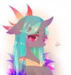 chibi female feral green_eyes hair horn looking_at_viewer solo rootthree3 friendship_is_magic hasbro my_little_pony queen_chrysalis_(mlp) arthropod changeling equid mammal portrait