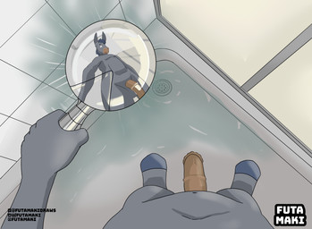 animal_genitalia animal_penis anthro equine_genitalia equine_penis genitals hooves looking_down looking_down_at_object male penis perspective_shot reflection shower shower_head solo futamaki asinus donkey equid equine mammal hi_res