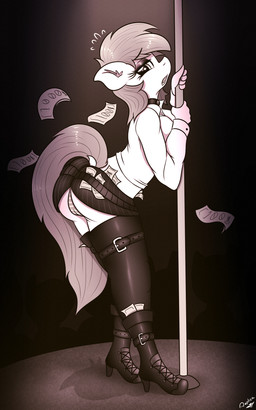 anthro biped blush boots butt camel_toe clothed clothing dancing female footwear hair high_heeled_boots high_heels leather leggings legwear moan money open_mouth pole pole_dancing shirt shoes side_view skimpy solo stripper tipping topwear undressing replica_(artist) hasbro my_little_pony fan_character earth_pony equid equine horse mammal pony hi_res