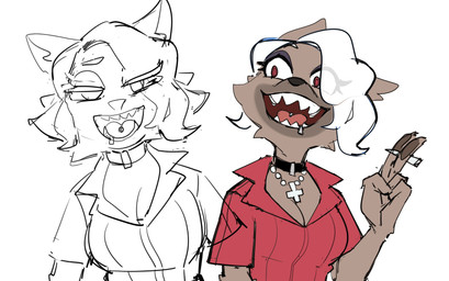 adolescent anthro breasts cigarette clothed clothing facial_piercing female fingers fur hair holding_cigarette holding_object jewelry looking_at_viewer narrowed_eyes open_mouth piercing red_clothing red_eyes red_shirt red_topwear shirt simple_background smile solo tongue tongue_piercing topwear white_hair young ckatnha helltaker jk_(el-k) zdrada_(helltaker) demon demon_humanoid humanoid hyena mammal spotted_hyena crossover digital_media_(artwork) hi_res