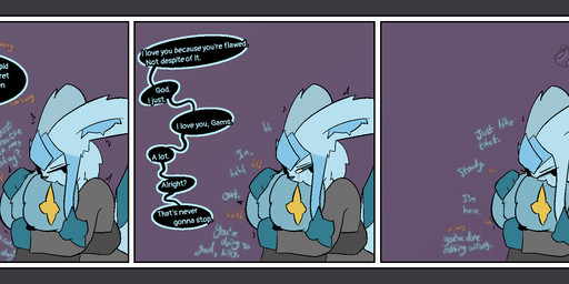 anthro blue_body bodily_fluids border clothed clothing comforting crying dark_sclera dialogue duo eyebrows fur grey_border hair holding_partner hug looking_at_another looking_at_partner male profanity shaking simple_background speech_bubble tail tears text tremble_spikes trembling white_eyes gazaster nintendo pokemon gams_(gazaster) lex_(gazaster) canid canine eeveelution felid feline generation_4_pokemon glaceon mammal pokemon_(species) shinx 2025 comic digital_media_(artwork) english_text hi_res signature nonbinary_(lore)