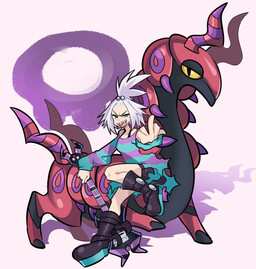 bass_guitar blue_eyes boots clothed clothing duo female footwear guitar gym_leader hair musical_instrument plucked_string_instrument sharp_teeth shoes string_instrument teeth white_hair yellow_sclera missandydandy nintendo pokemon roxie_(pokemon) generation_5_pokemon human mammal pokemon_(species) scolipede absurd_res hi_res