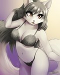 anthro big_breasts big_eyes black_hair bra breasts brown_eyes cleavage clothed clothing cocked_hip female female_anthro flirting fur hair lace legs_together lingerie long_hair midriff navel open_mouth panties simple_background skimpy solo standing thong underwear underwear_only white_body white_fur abluedeer surry_(surrykitten) domestic_cat felid feline felis mammal 4:5 digital_media_(artwork) hi_res shaded