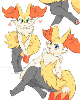 ambiguous_gender anthro blue_eyes blush blush_lines breasts butt eyelashes featureless_breasts female flat_chested fur green_eyes grey_body grey_fur heart_symbol inner_ear_fluff looking_at_viewer multicolored_body open_mouth orange_body orange_fur pawpads paws simple_background small_breasts solo tail tongue tuft white_body white_fur yellow_body yellow_fur se1t nintendo pokemon braixen canid canine generation_6_pokemon mammal pokemon_(species) 2025 4:5 absurd_res hi_res