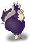 2011 anthro back_fat bbwpokedex belly big_butt breasts butt claws eddy_okapi female generation_4_pokemon holding_belly holding_tail huge_butt huge_thighs looking_at_viewer mammal mephitid nintendo nipples overweight overweight_female pokemon pokemon_(species) raised_arm raised_tail signature simple_background skunk skuntank solo tail thick_thighs white_background