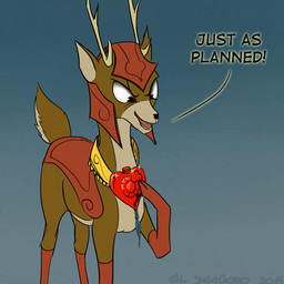 antlers armor black_nose brown_body brown_fur dialogue evil_look feral fur gradient_background headgear helmet hooves horn just_as_planned looking_down looking_down_at_object male multicolored_body multicolored_fur nature open_mouth open_smile outline quadruped raised_hoof scut_tail short_tail simple_background smile solo tail text three-quarter_view two_tone_body two_tone_fur yellow_antlers el-yeguero hasbro idw_publishing my_little_pony my_little_pony_(idw) blackthorn_(mlp) deer mammal 1:1 2015 digital_media_(artwork) english_text signature