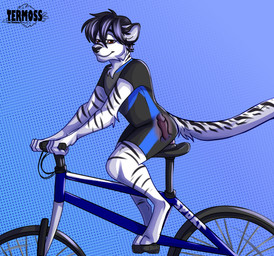 anthro biker black_stripes bottomwear clothing dildo fur male sex_toy shorts solo spandex spandex_shorts spandex_suit stripes tight_bottomwear tight_clothing tight_shorts white_body white_fur termosthecorgi lune felid humanoid mammal pantherine tiger absurd_res hi_res